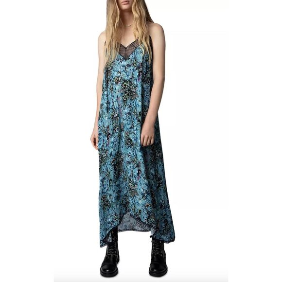 Zadig & Voltaire Risty Bohemian Patch Maxi Dress Floral Butterfly Tattoo Large